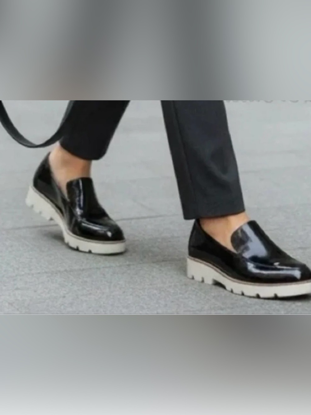 Vionic Kensley Black Crinkle Patent Leather White Sole Lug Loafer size 8.5